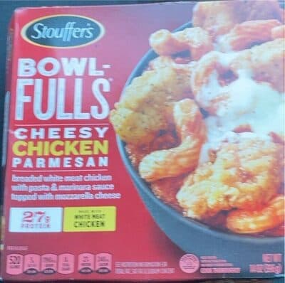 Bowl fulls cheesy chicken parmesan mozzarella cheese