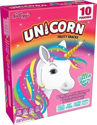Blue Raspberry & Tropical Fruit Flavored Unicorn Fruity Snacks, Blue Raspberry & Tropical Fruit