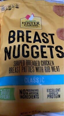 Breast nuggets shaped breaded chicken breast