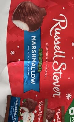 Marshmallow ornaments covered in milk chocolate