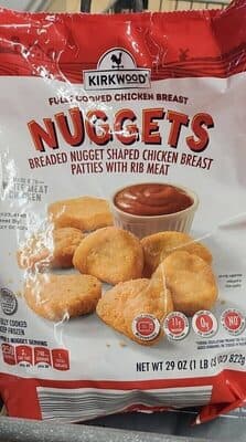 FULLY COOKED CHICKEN BREAST NUGGETS BREADED NUGGET SHAPED CHICKEN BREAST PATTIES WITH RIB MEAT