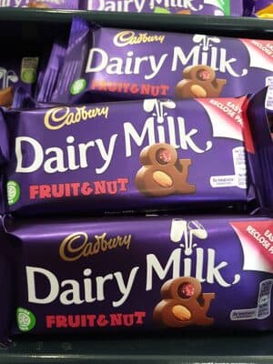 Cadbury dairy milk chocolate bar fruit and nut