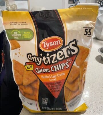 Any'tizers cheddar & sour cream flavored chicken chips