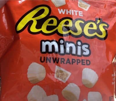 Peanut butter cups enrobed white minis