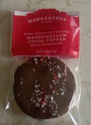 Dark chocolaty coated with peppermint marshmallow cocoa topper